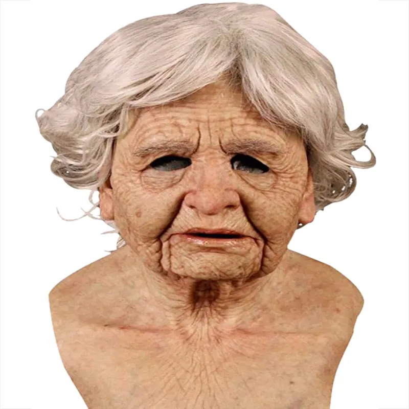 Realistic Human Wrinkle Party Cosplay Scary Old Man Full Head Latex Mask for Halloween Festival 220629