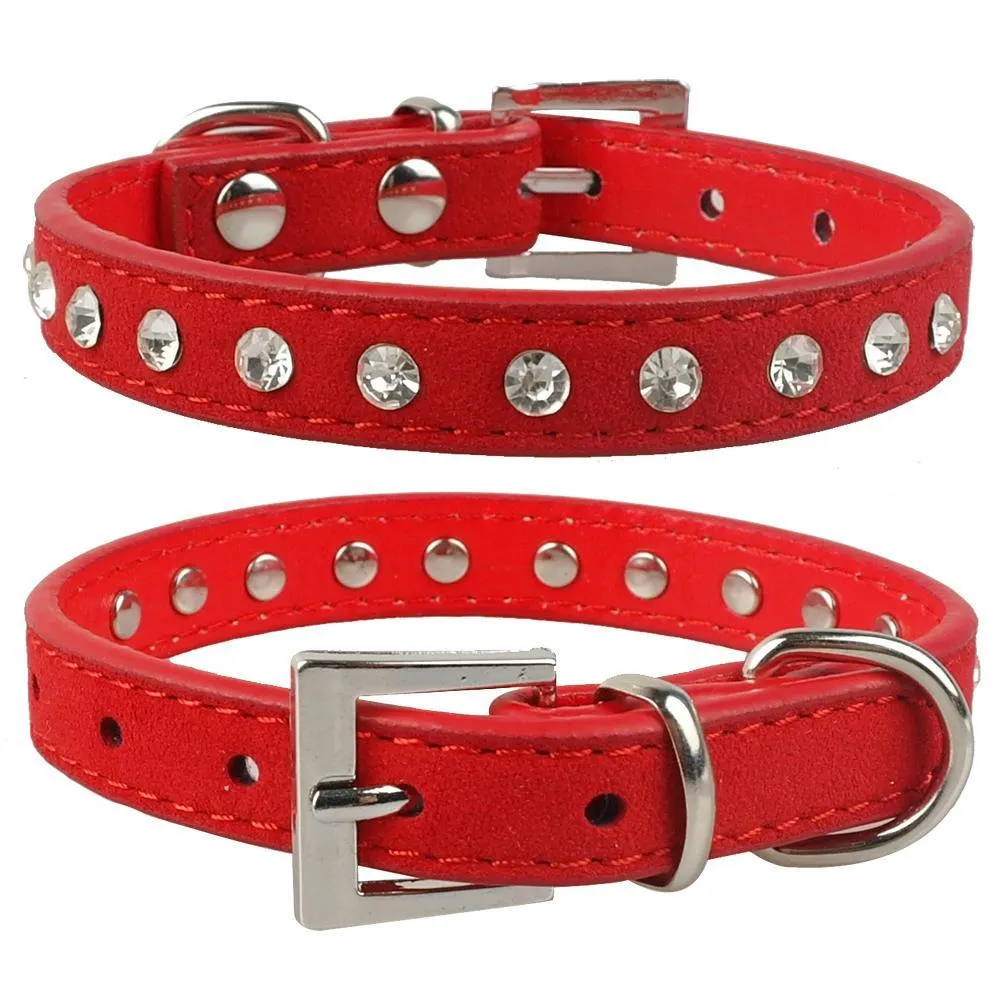 Web celebrity Tik Tok XS S softer seude Leather Dog Collars Rhinestone cat collar for Small pet Puppy Collars C0711x2