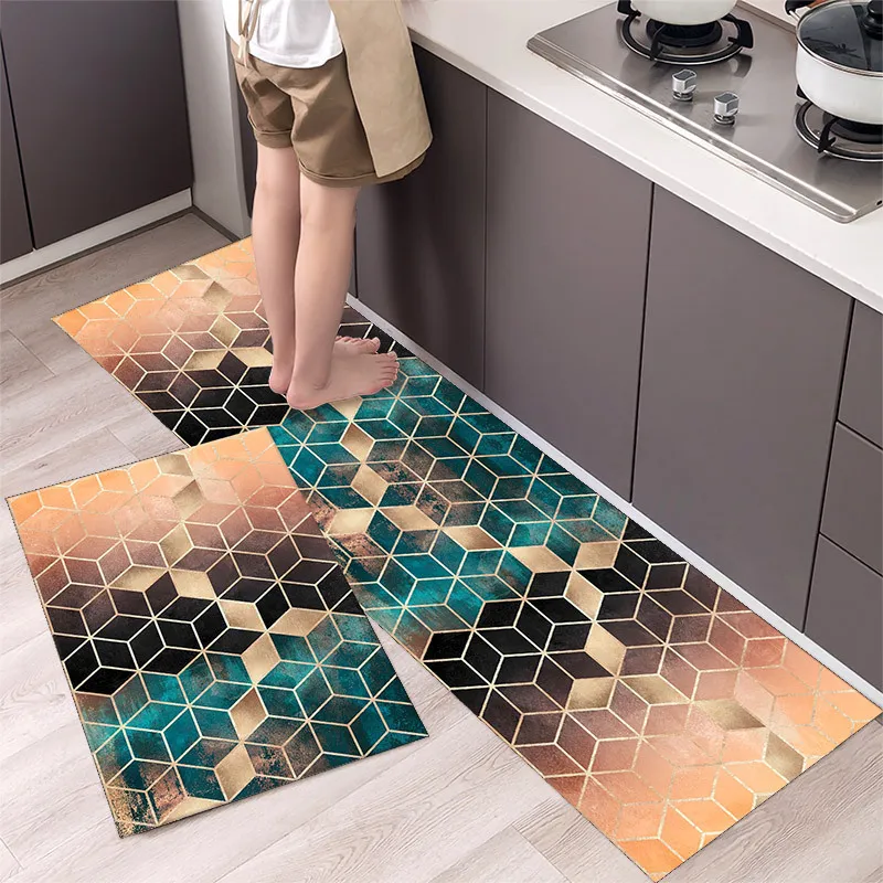 Geometry Waterproof Oilproof Antislip Bath Soft Bedroom Floor Mat Living Room Carpet Doormat Kitchen Rug 220811