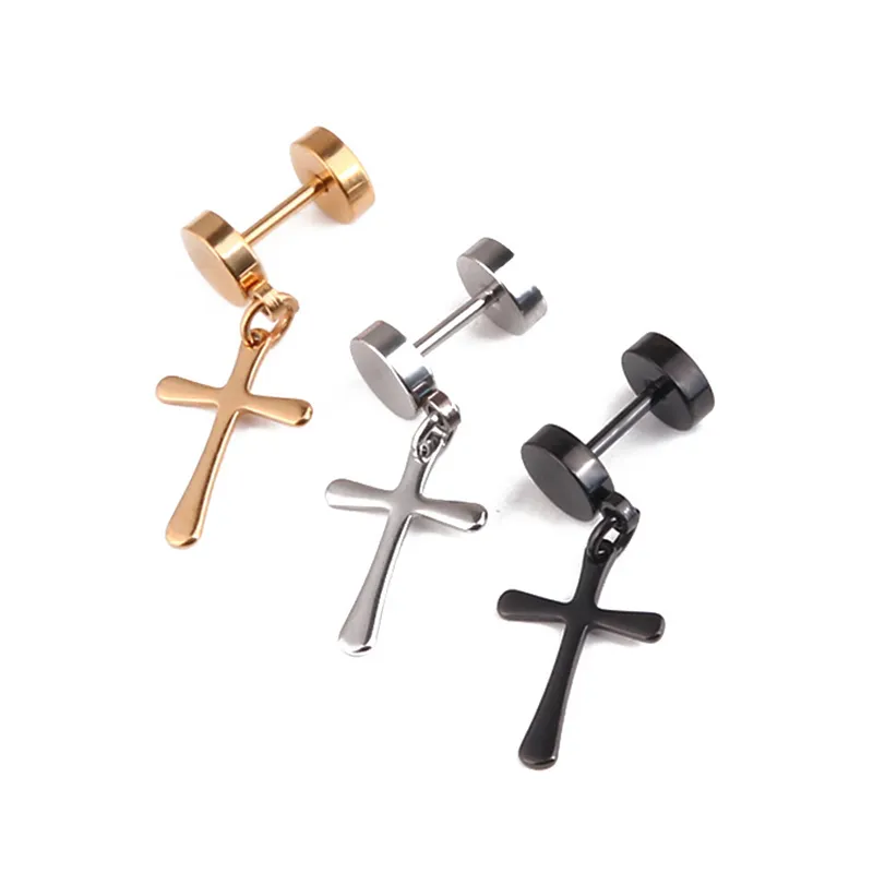 Trendy Cross Halter Stud Oorbel Rvs Vrouwen Mannen Punk Gothic Studs Oorbellen Rock Stijl Cool Sieraden 239Z