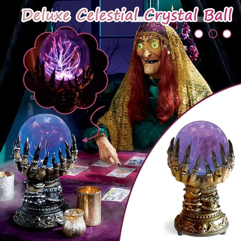 Creatief gloeiende Halloween Crystal Deluxe Magic Skull Finger Plasma Ball Spooky Home Decor 2206147149763