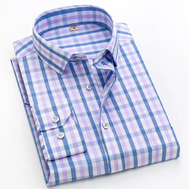 Cotton Plaid Shirt Mäns Långärmad Non-Iron Höst Business Casual Professional Formal XS-5XL 220401