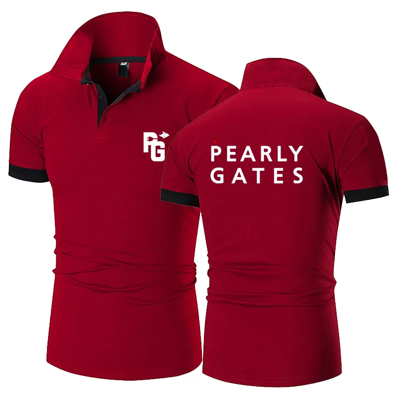 PEARLY GATES Golf Летняя мужская мода Тонкая рубашка поло с короткими рукавами Спортивная рубашка поло Рубашка для гольфа Деловой мужской топ с лацканами 220514