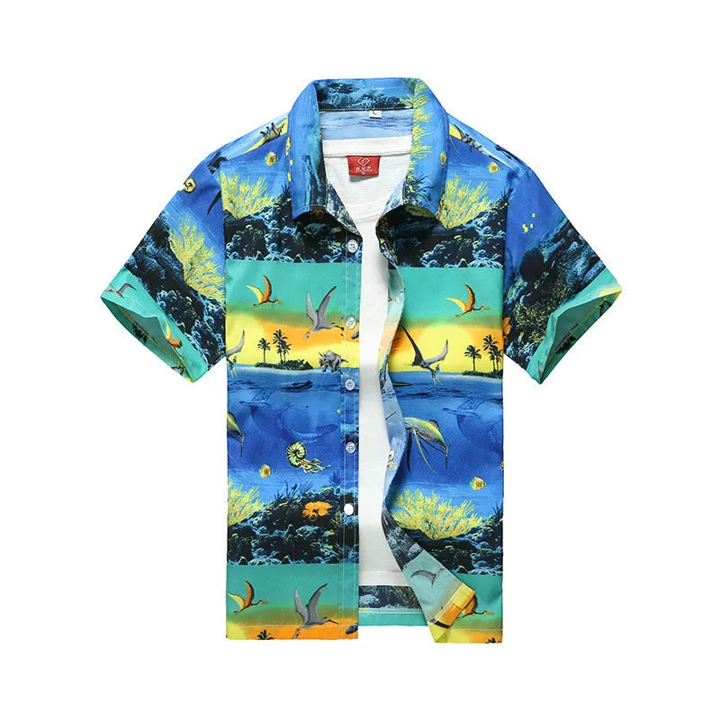 男性ハワイアンシャツファッションメンズカジュアルボタンハワイプリントビーチ半袖クイックドライトップブラウスM 5XL 220621