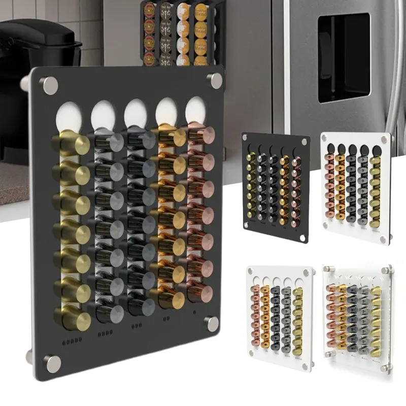 Coffee Capsule Holder Wall Mounted Acrylic 35 Pods Display Rack Pod Storage Home Cafe Ornaments 220509