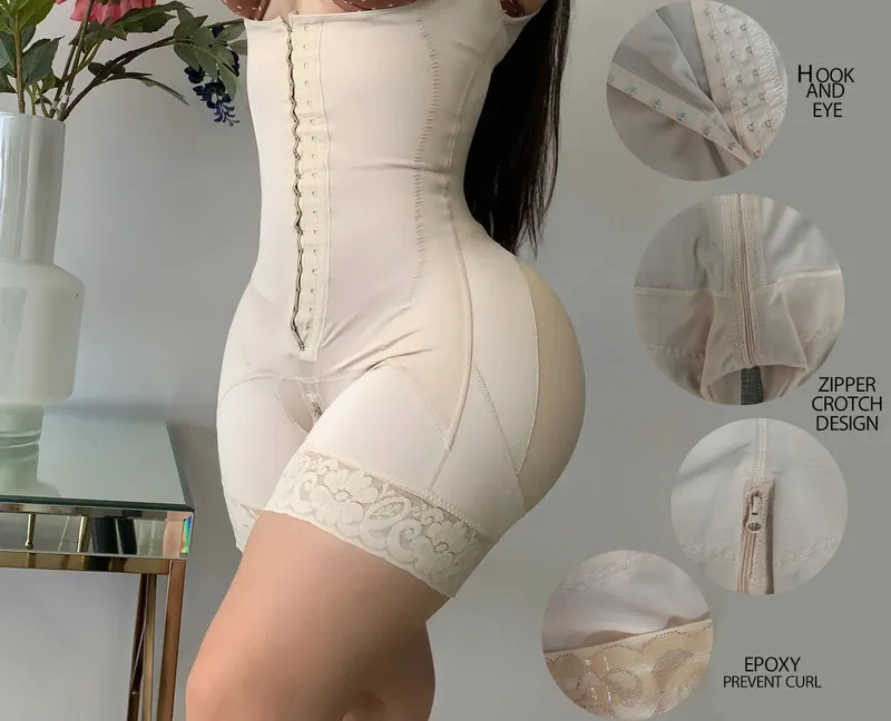 Fajas colombiano modelador de cintura modelador de cintura modelador de bumbum feminino com controle de barriga ganchos frontais bainha emagrecedora plana 220516