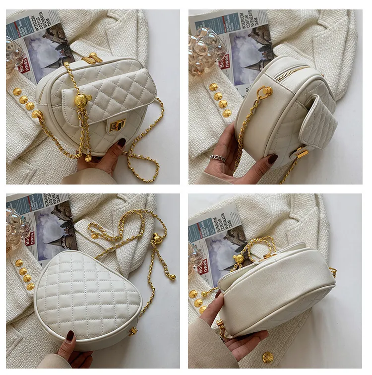 Bolsas acolchoadas para mulheres com design em forma de coração na moda bolsas tiracolo com diamante treliça bolsas com trava de cor sólida 220523