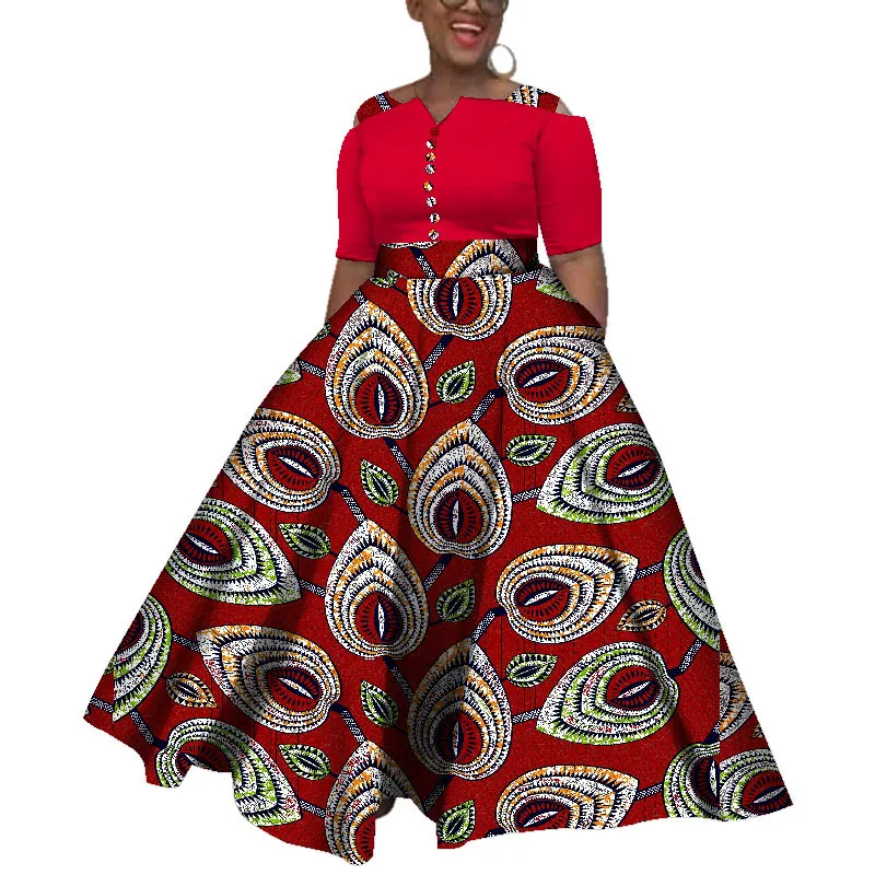 Vestido de África de Verão para Mulheres A-Linha Vestidos de Comprimento Formal Ankara Moda Dress Africano de Algodão Impressão Wax Why3835