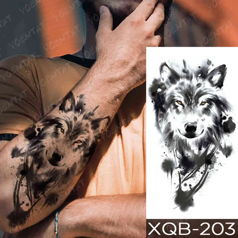 NXY TIJDELIJKE TATTOO Waterdichte Sticker Wolf Tiger Lion Forest Tatto Moon Bird Skull Body Art Fake Arm Sleeve S voor Dames Mannen 0330