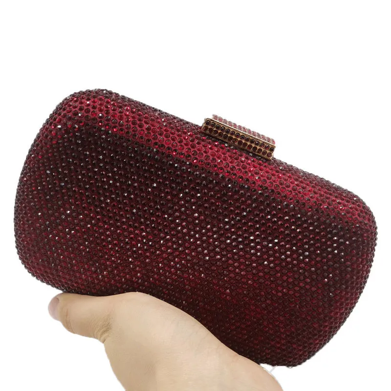 Boutique De FGG Vino rosso Donna Borse da sera in cristallo Pochette da sposa in metallo Borsa da cocktail e borsetta 220321218O