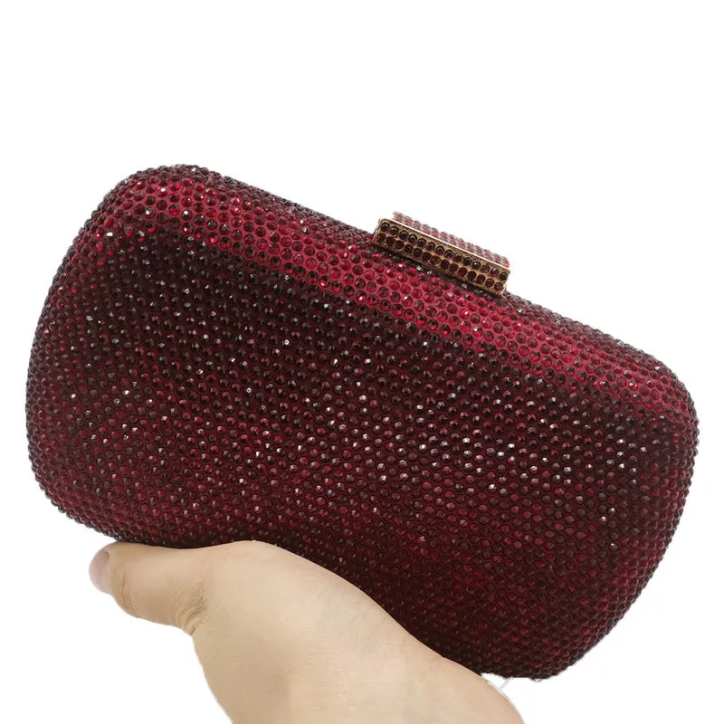 Boutique de FGG Wine Red Women Crystal Evening Bags Wedding Metal Clutches Party Cocktail Purse and Handbag 220321304J