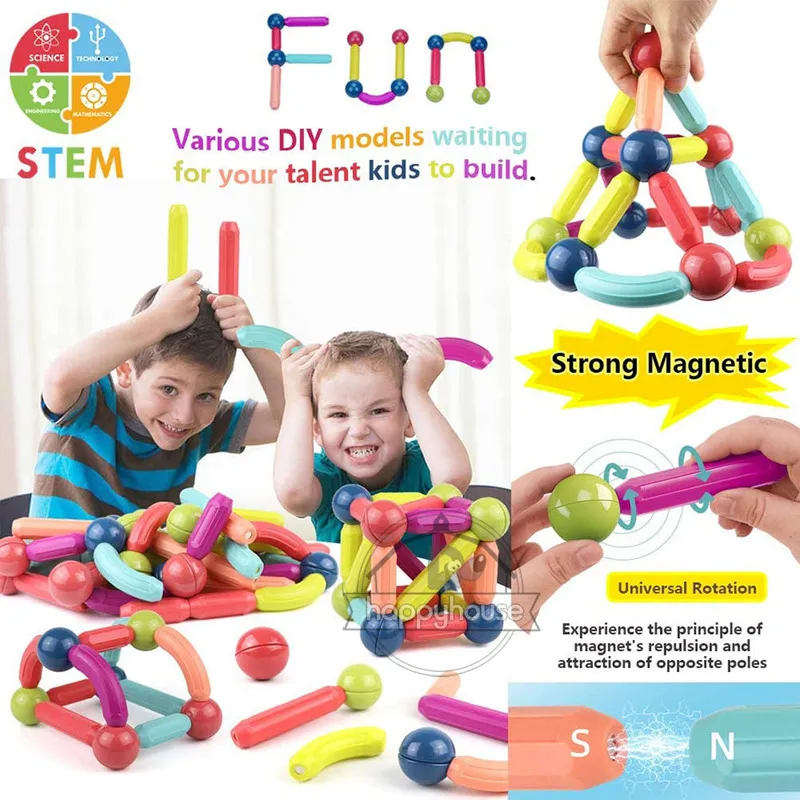 Magnetic Constructor Set for Kids Magnet Stick Rod Building Blocks Montessori Educational Toys For Children Boy Girl 220718