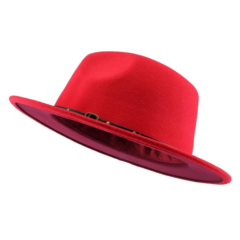 Hates de ala ancha Jovivi Fashion Two Tone Red Bottom Panama Trilby Cap Wool FI SE SEGURA JAZZ CASIAL JAZZ CORTAL