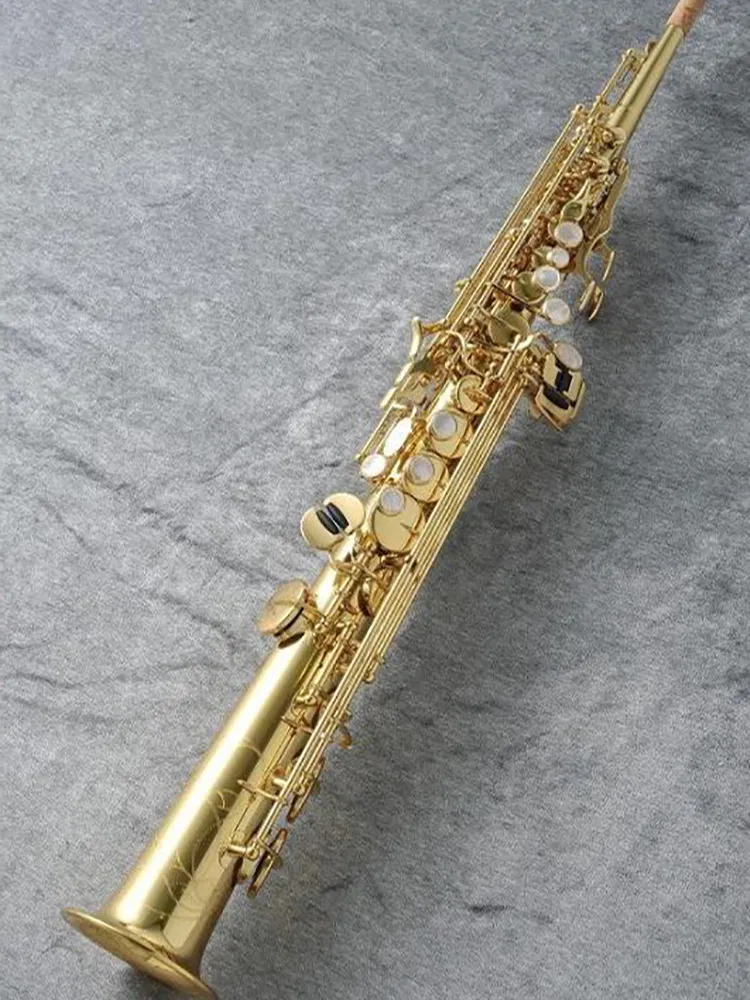 Saxofón b-tune de alta calidad, saxofón soprano de latón lacado, botón de concha dorada, tubo recto, instrumento de música alta con estuche