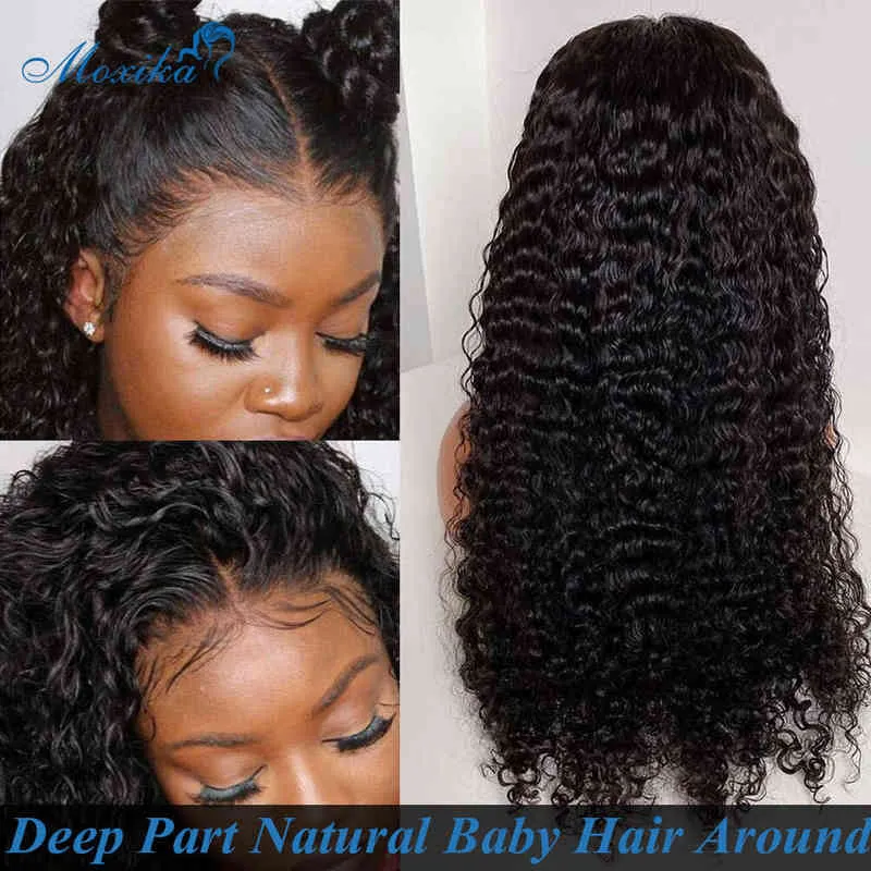 Deep Curly Spets Front Wig Natural Hair 100% Lim Wave 13x6 Al Human S Glueless 220608
