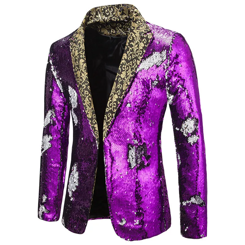 Luxury Gold Sequin Glitter Jacket Men Slim Fit hacked Lapel Blazer Jacket Mens Nightclub Stage Singers Blazers Costume Homme 220514