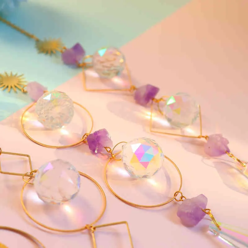 Prism Suncatcher, Hanging Window Crystals, Rainbow Light Catcher, Crystal Sun 50mm Catcher, Summer Gift, Octagon Beads