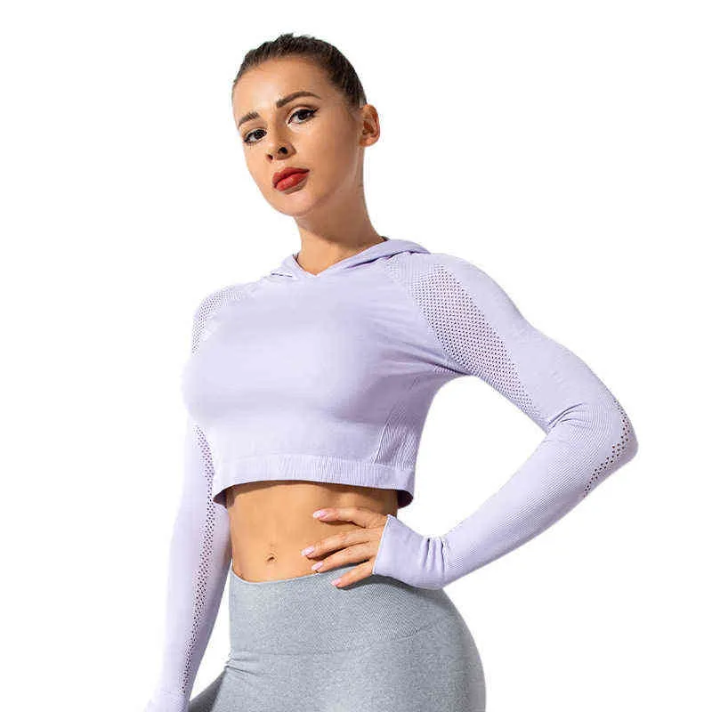 Camicie da yoga con cappuccio Top da palestra Camicia sportiva da corsa donna Fitness Canotta Quick Dry Abbigliamento sportivo femminile J220706