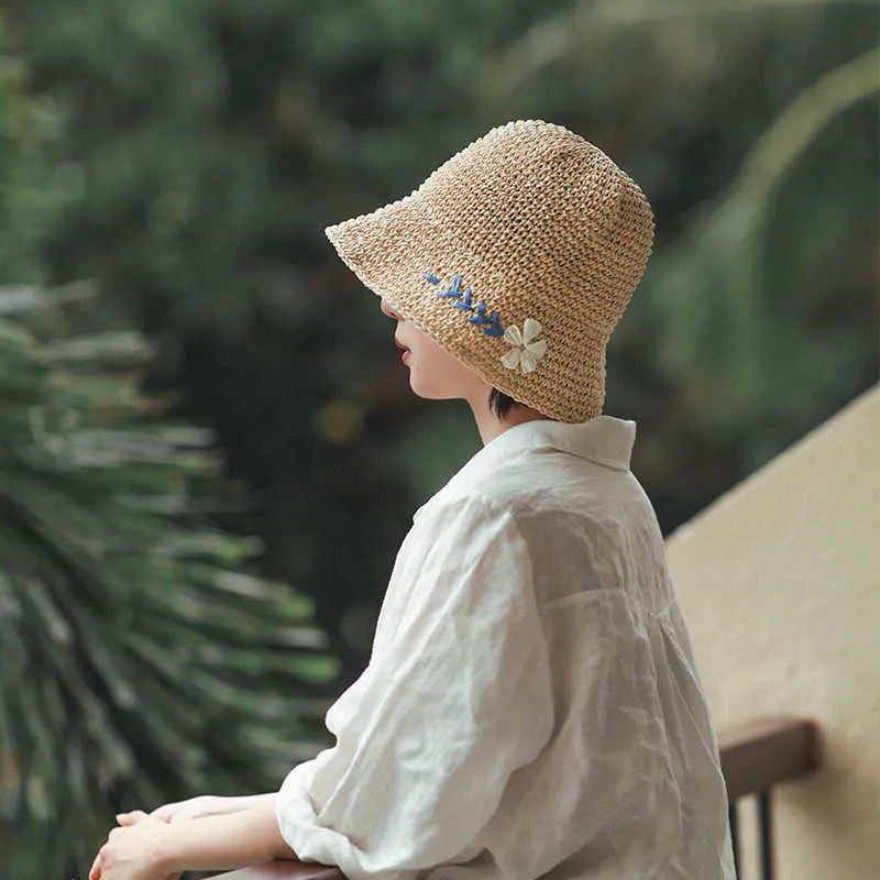 Frauen Eimer Hut Mode Sommer Große Krempe Panama Frauen 2022 Sonnenhut Frauen Strand Falten Fischer Stroh Hut