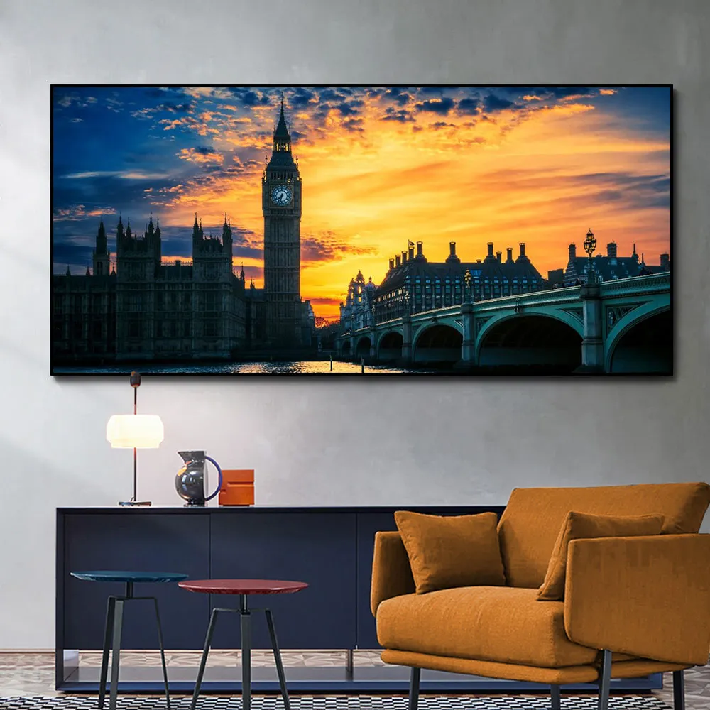 Toile peinture ville paysage Big Ben jaune toile impression mur Art photo pour salon décor à la maison décoration murale sans cadre