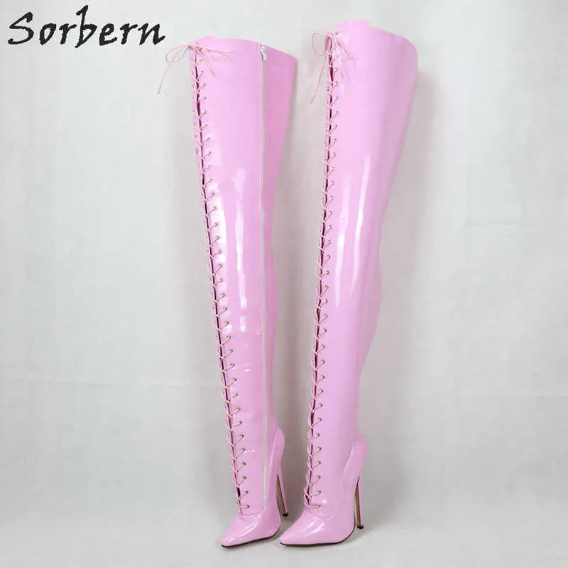 Sorbern 80cm Crotch Lår High Women Boots High Heels Skor Ladies Custom Wide Calf Boots 18cm Stiletto Stövlar Personlig Shaft