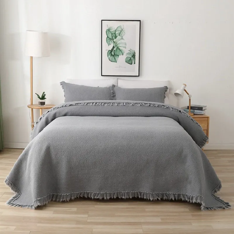 Koronkowy Decor Bedspread na łóżku Zestaw kołek bawełniany 3 sztuk Podwójna Koc Piasek Pranie Łóżko Pokrywa Królowa Rozmiar Solid Coverlet Chausub