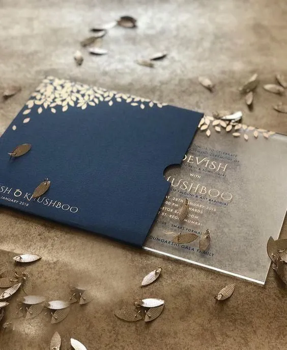 Invitation de mariage personnalisée 10 pièces dentelle impression colorée invitations de carte acrylique bleu royal 220707