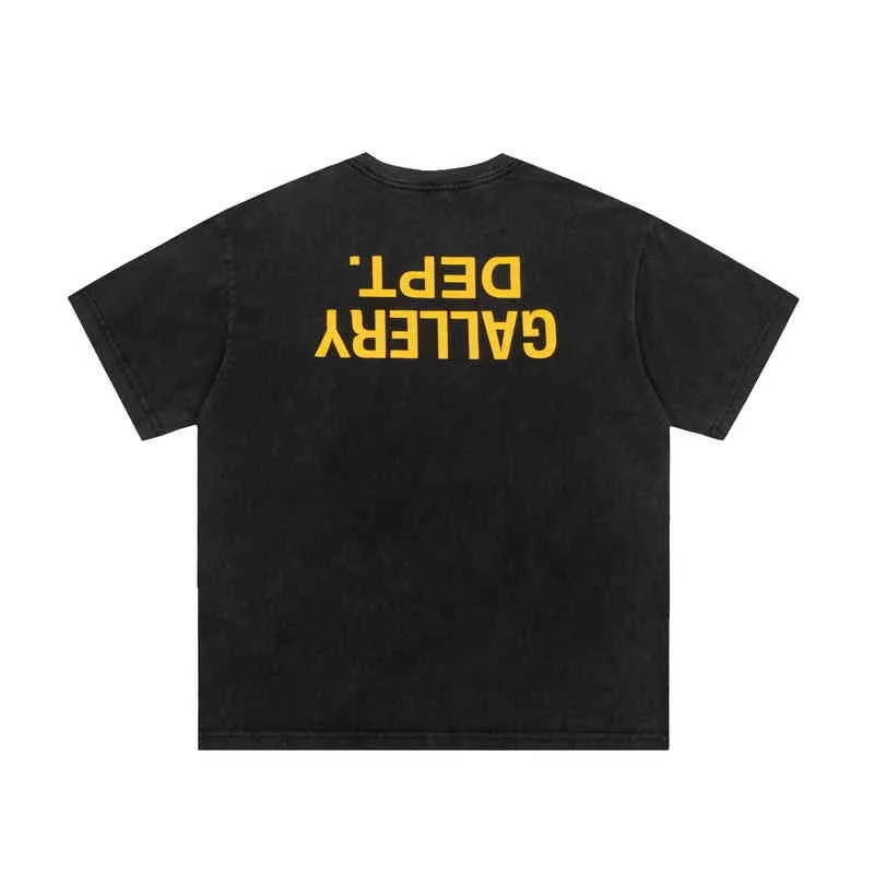 디자이너 tshirts mensweaters hoodies gallerr deptt 세탁 오래된 알파벳 인쇄 짧은 슬리브 아메리칸 하이 스트리트 패션 브랜드 느슨한 티셔츠 남자 여름 j3cx f1lq