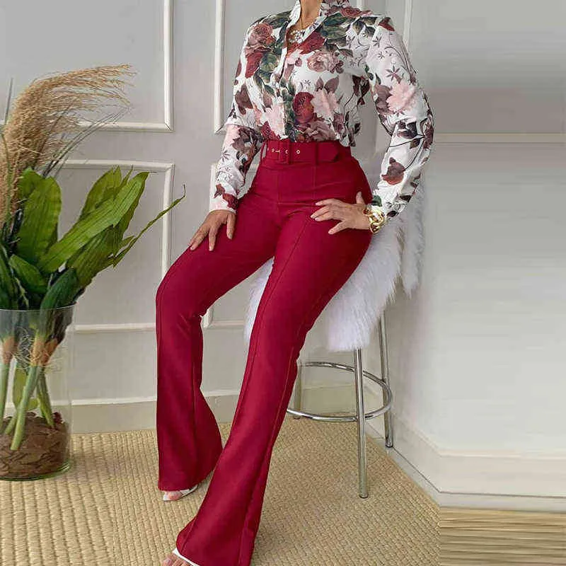 Fashion Office Lady Wide Leg Pants Slim Suits Autumn High Street Straight Matching Set Women Casual Tops Trousers Two Piece Set T220729