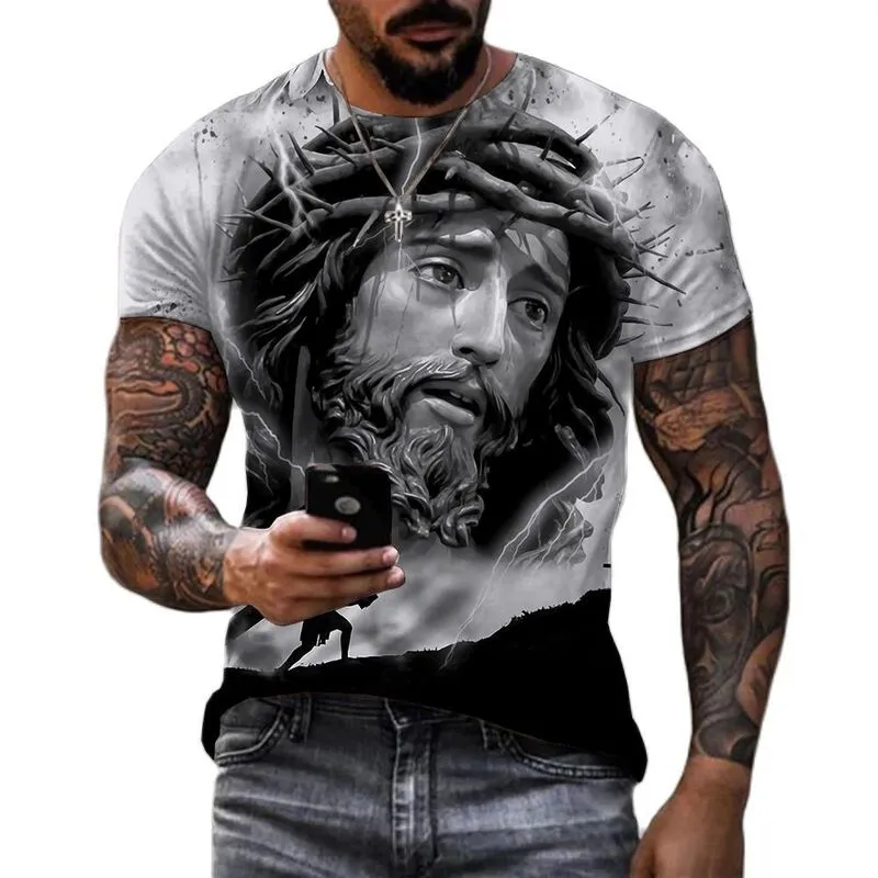 Jesus Christ 3D Print T-shirts Herr Dam Sommar Mode Casual Kortärmad Cool T-shirt Harajuku Streetwear Oversized Toppar 6XL 220712