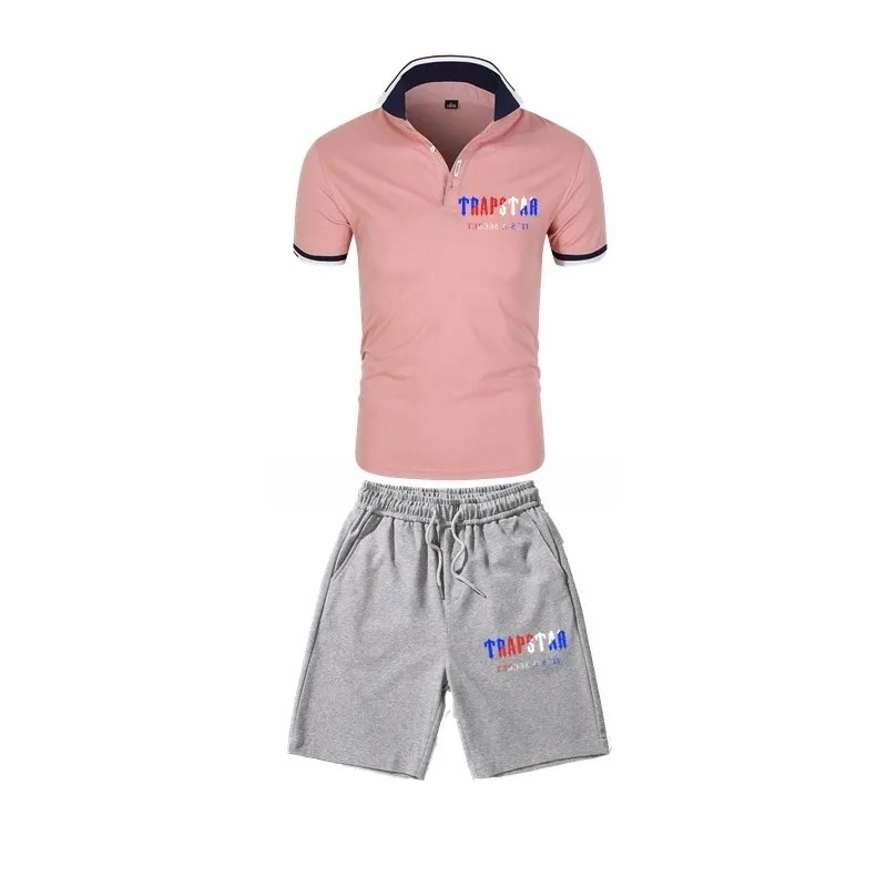 Summer Men's Sets Polo Shirt Shorts Men's Short Sleeved Shorts Polo Pure Color Shirt Tracksuit TRAPSTAR Brand Suit 220607