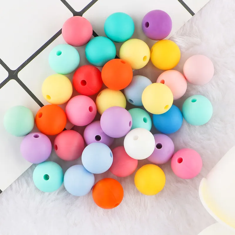 Kovict 100/200/Silicone Beads 15mm Round Perle Silicone Dentition Baby Teething Toys DIY Pacifier Chain Jewelry Making 220514