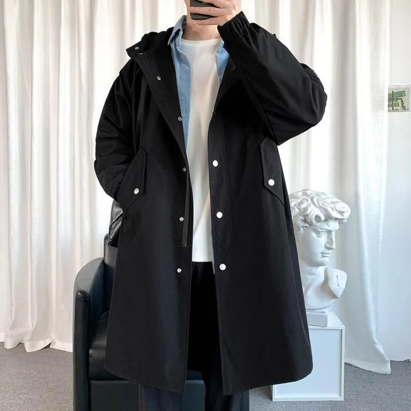 Męskie okopy płaszcze jesień mężczyźni z kapturem kurtki harajuku wiatrówki kieszeń kieszonkowy płaszcze męskie okładki Hip Hop Streetwear Coats 220826