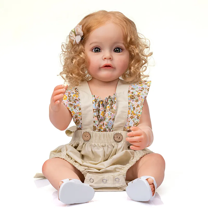 55CM Reborn Toddler Doll Girl Princess Sue-Sue Hand-detailed Paiting Rooted Hair Waterproof FUll Silicone Body dolls for girls 220505