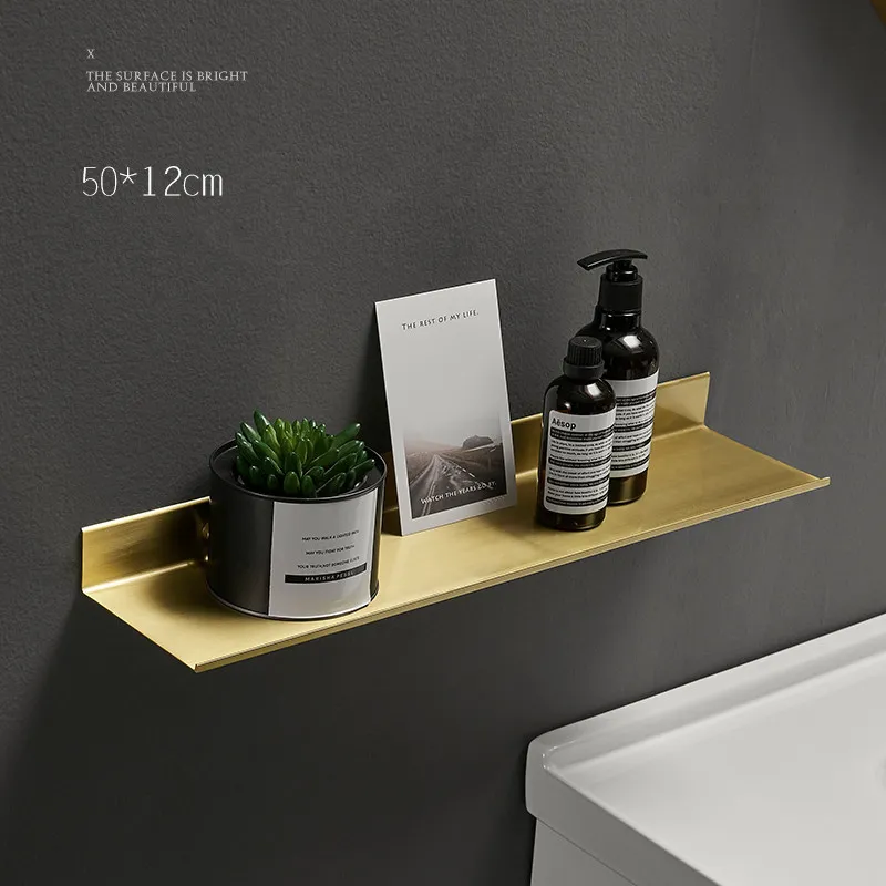 Mensola da bagno in metallo dorato spazzolato Scaffale da parete lavabo Foratura grande supporto di lunghezza 30405060cm 220527