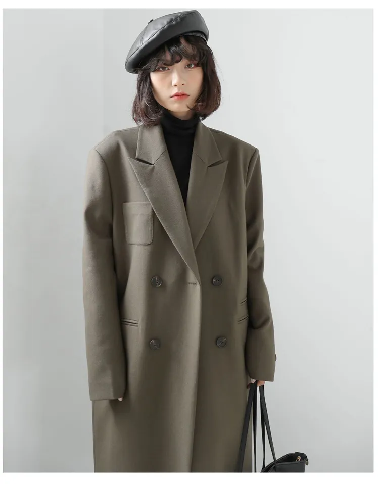 GetSpring Women Blazer Warm Lining Vintage Long Blazers and Jacket