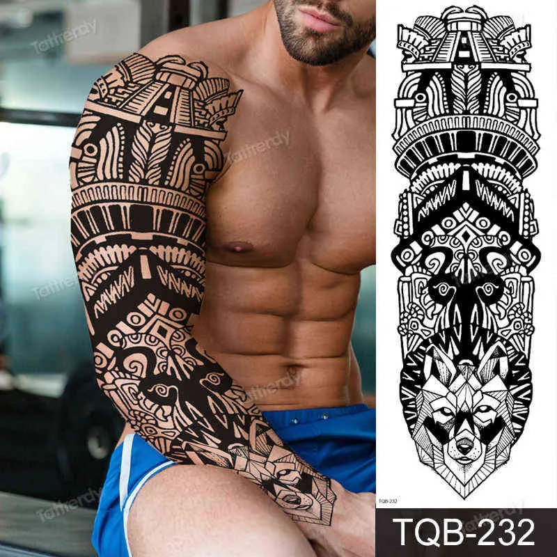 NXY Temporary Tattoo Full Arm s Large Black Totem Trial Boys Tatoo Fake Waterproof Skull Lion Sleeve Stickers Body Art Makeup 0330