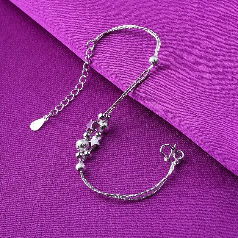 Schickes Fußkettchen aus 925er-Sterlingsilber, kurzes Doppelschicht-Ketten-Fußkettchen für Damen, S925-Knöchelkettenarmband, verstellbare Länge, Fußschmuck