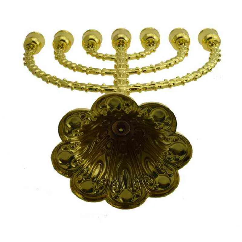 Large 7 Branch Menorah Hanukkah Candle Holders Gold Plated Metal Alloy Gold Plated Table Candlestick 13 Inch For Home Decor H220419