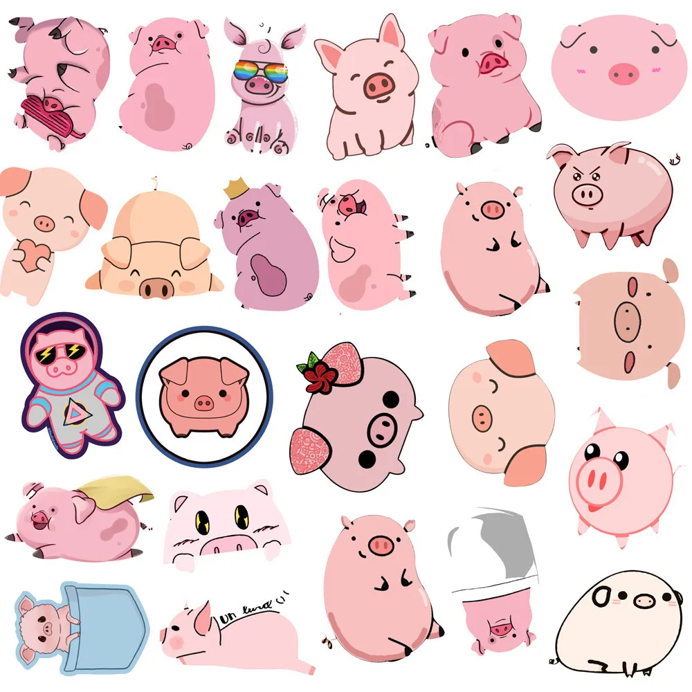 새로운 방수 귀여운 핑크 돼지 만화 스티커 낙서 데카 랩톱 자전