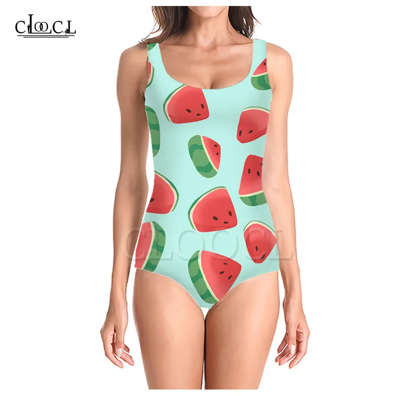 Est Fashion Fruit Watermelon 3D Print Onepiece Badkläder Kvinnor Simning Baddräkt ärmlös Sexig baddräkt 220617
