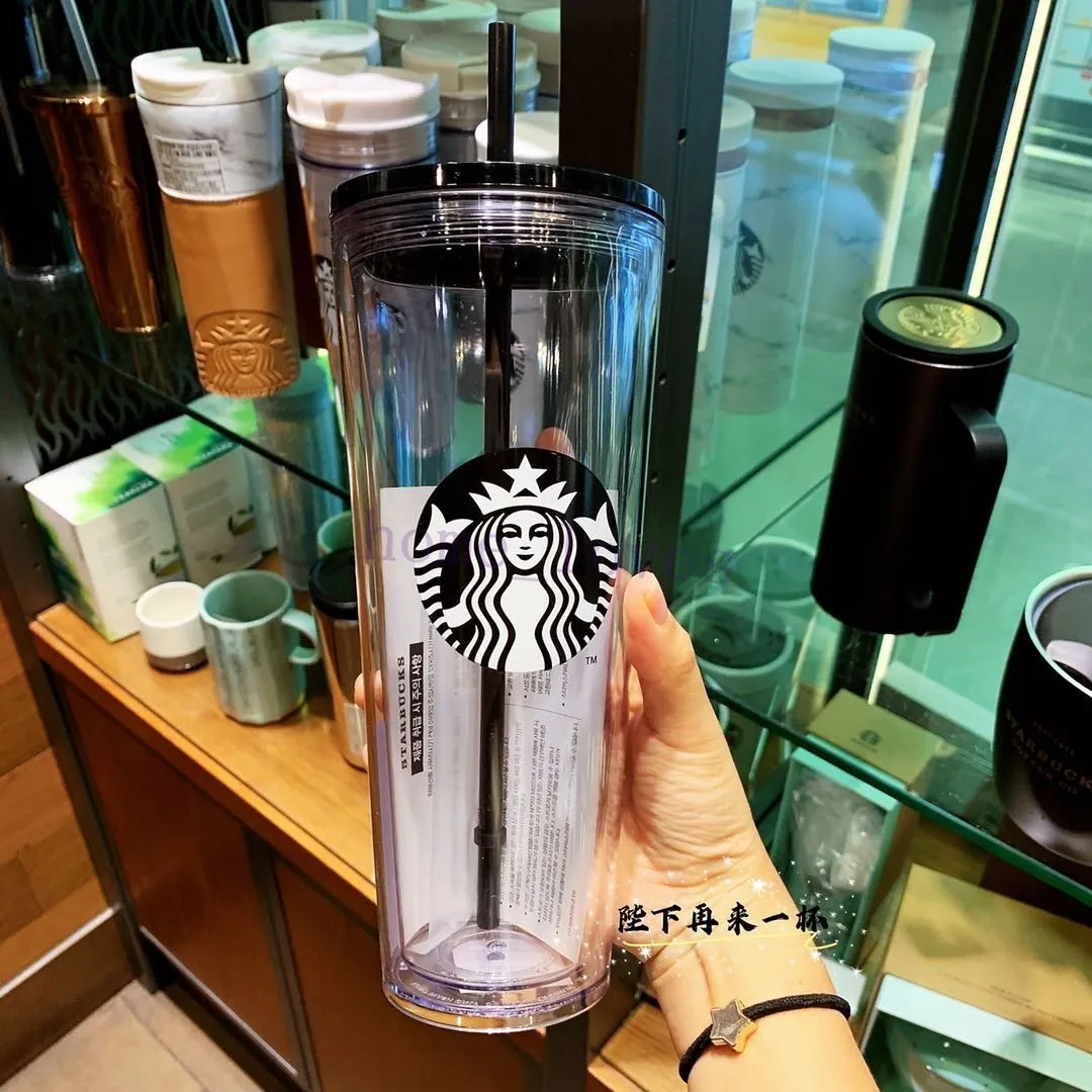 Starbucks Cold Cup Clear Venti Tumbler Traveller con logo in paglia verde - 16 oz 24 oz3140