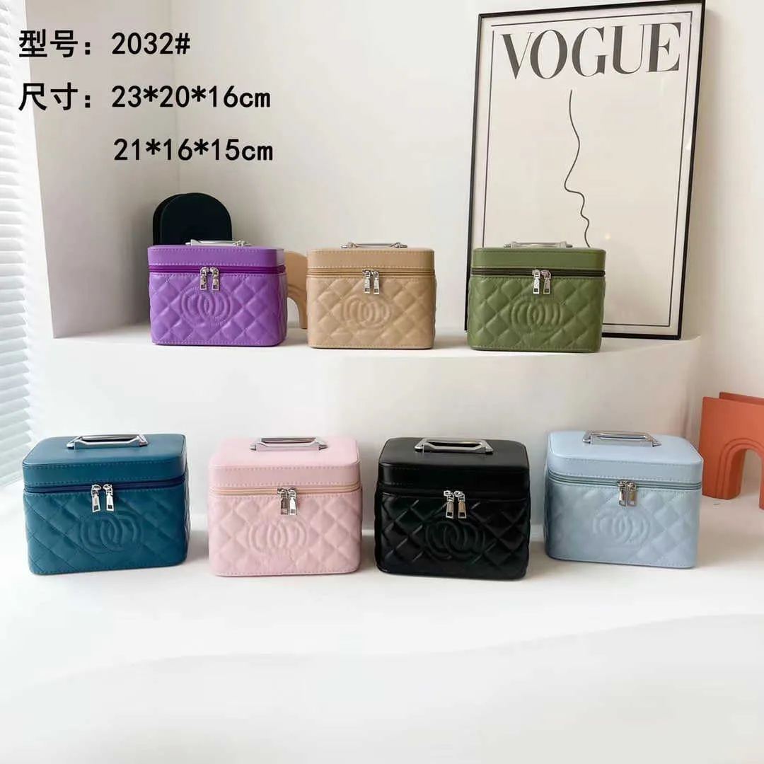 2022 Multi Colors Fashion Quilted Caviar Medium Small Tow Piece Cosmetic Case Set Double Zipper Hand Bag Women Lady Mekeup Pouch B278y