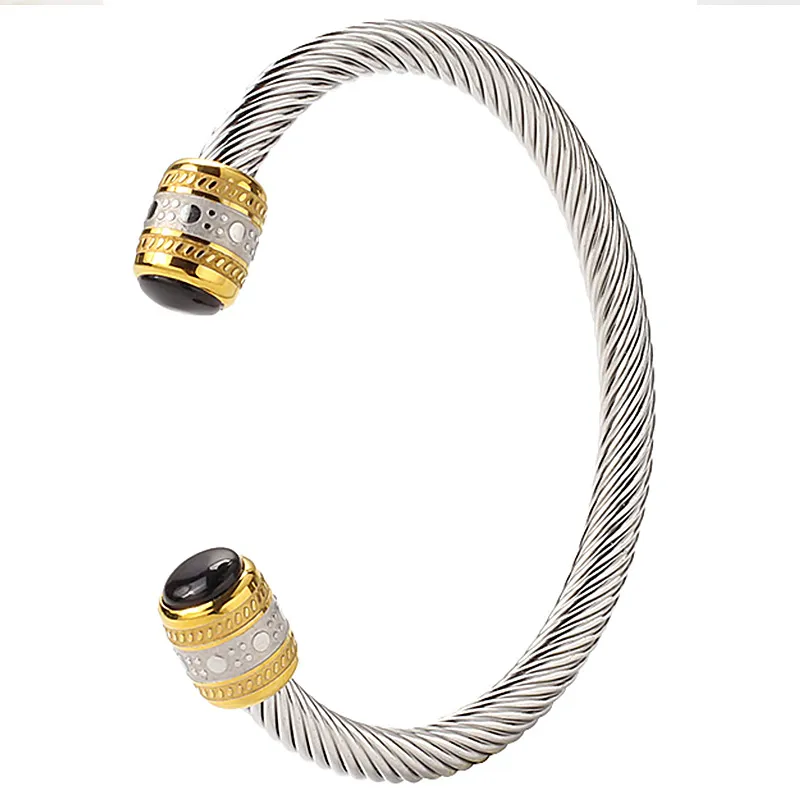 Designer Bangle goud titanium stalen armband Polka Dot patroon vervaagt niet ed Wire armbanden ontwerper Black Onyx hiphop je253P