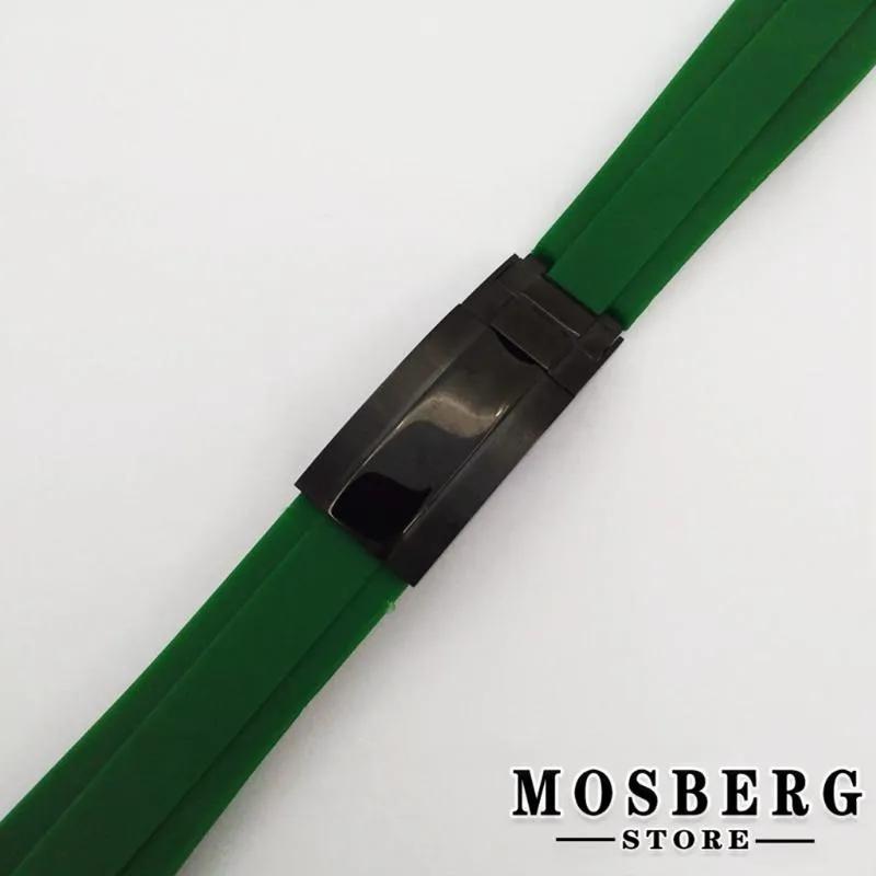 Bracelets de montre bracelet 20mm haute qualité noir blanc vert bleu couleur caoutchouc acier inoxydable boucle montres accessoires Parts303B