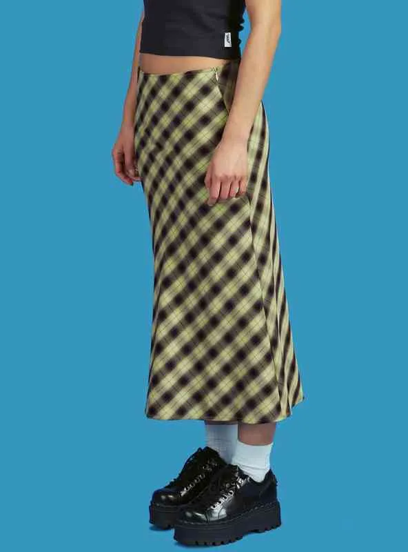 Vintage des années 90 à carreaux taille haute marron jupes mi-longues Indie Aesthetics Printing A-Line Jupe longue Y2K E-Girls Streetwear 2021 Summer G220414