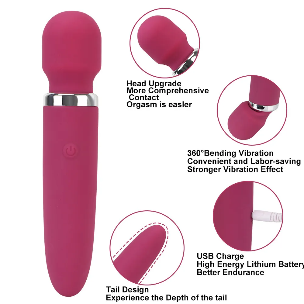 Female Masturbator sexy Toys For Women 8 Modes Magic Wand Vibrators USB Rechargeable Dildos Nipple Clitoris Stimulator