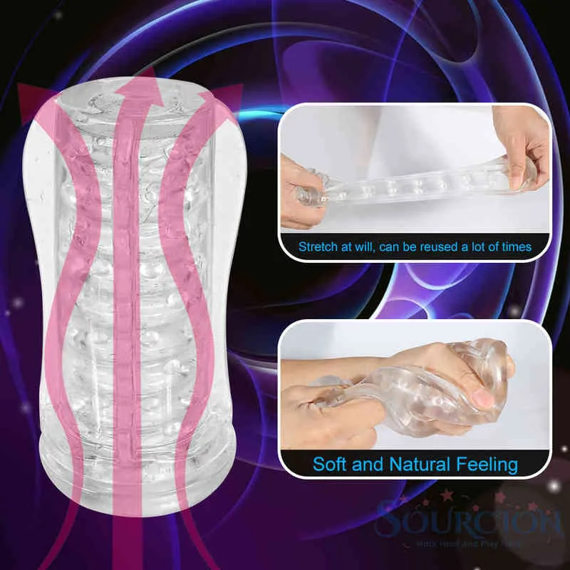 NXY Sex Men Masturbators Sourcion Reusable Vacuum Masturbation Cup Soft Pussy Transparent Vagina Sexy Pocket Male Masturbator Endurance Exercise Sex Toys 0412