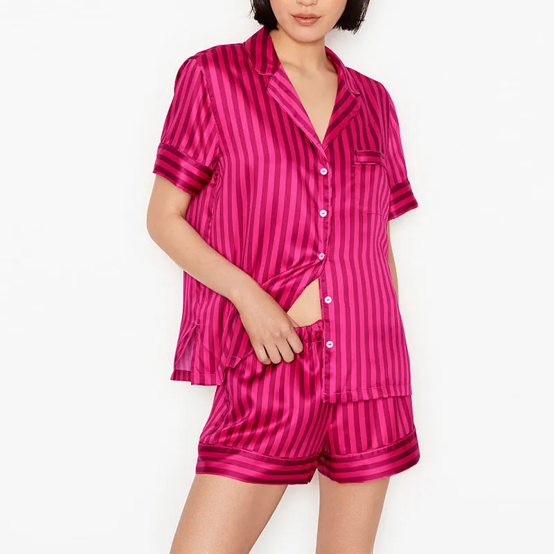 Pajamas for Women Two Pieces Set Pjs Short Satin Sleepwear Ladies Summer Loungewear Homewear Drop 220329