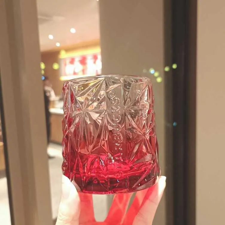 Starbucks Cup 300ml Vintage Gradient Red Cut Glass Diamant Pattern Elegant Kaffekopp Dricker Tea Cup